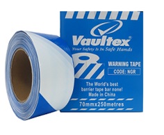 VAULTEX WARNING TAPE BLUE AND WHITE 70MM X 250 METRES - NGR