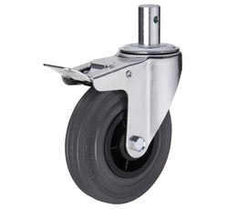 CASTER WHEEL STEM DOUBLE BRAKE GRAY RUBBER STANDARD INDUSTRIAL CASTERS - 11XXXPHGSB