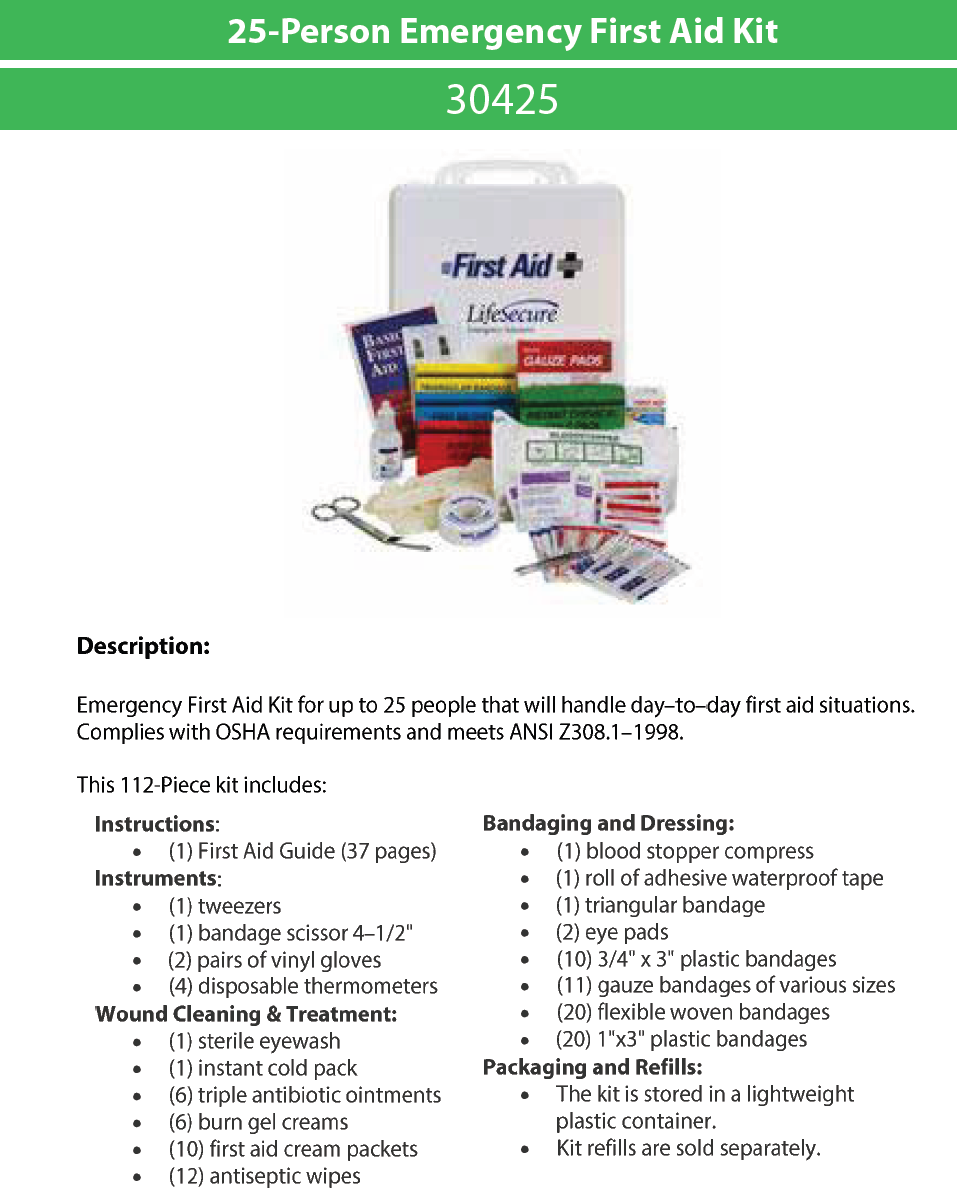 FIRST AID KIT FOR 25 PERSON 30425 LIFESECURE