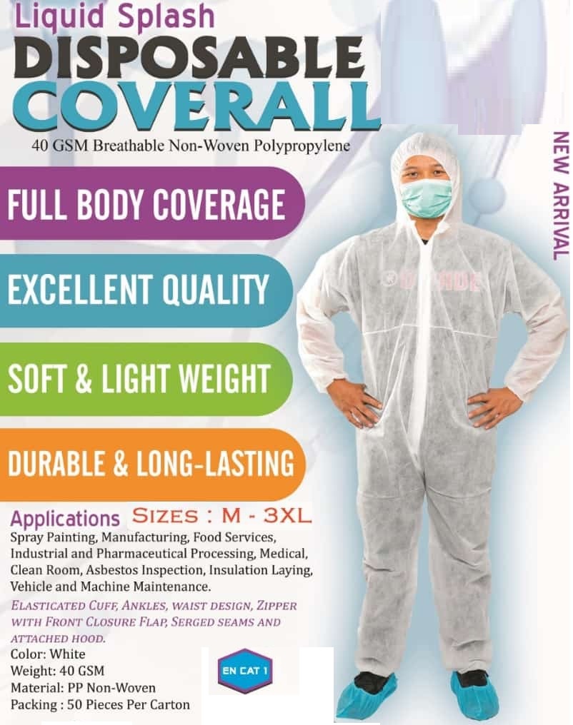 COVERALL DISPOSABLE WHITE 40GSM DC40G
