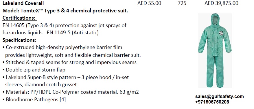 CHEMICAL COVERALL TYPE 3