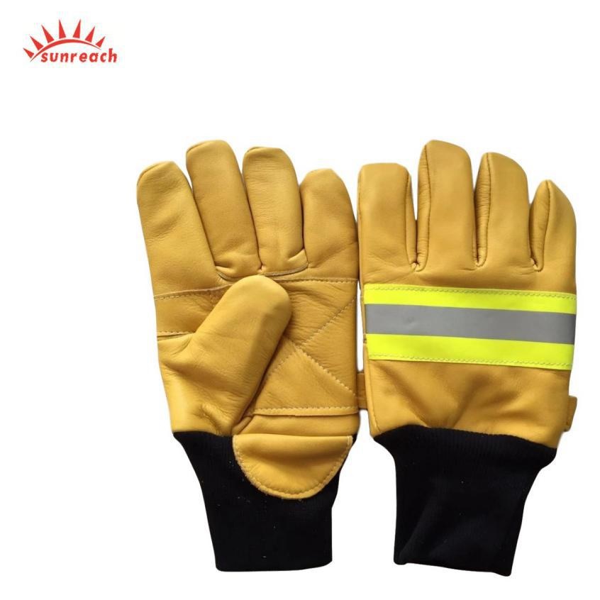 FIREMAN FIRE FIGHTING LEATHER GLOVES  SR-F1032  YELLOW