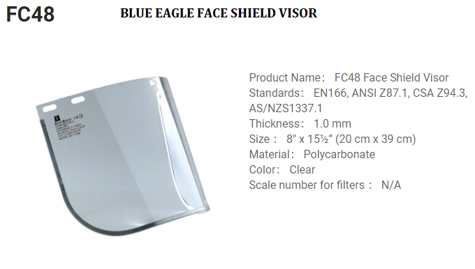 FACE SHIELD VISOR FC48 BLUE EAGLE CLEAR