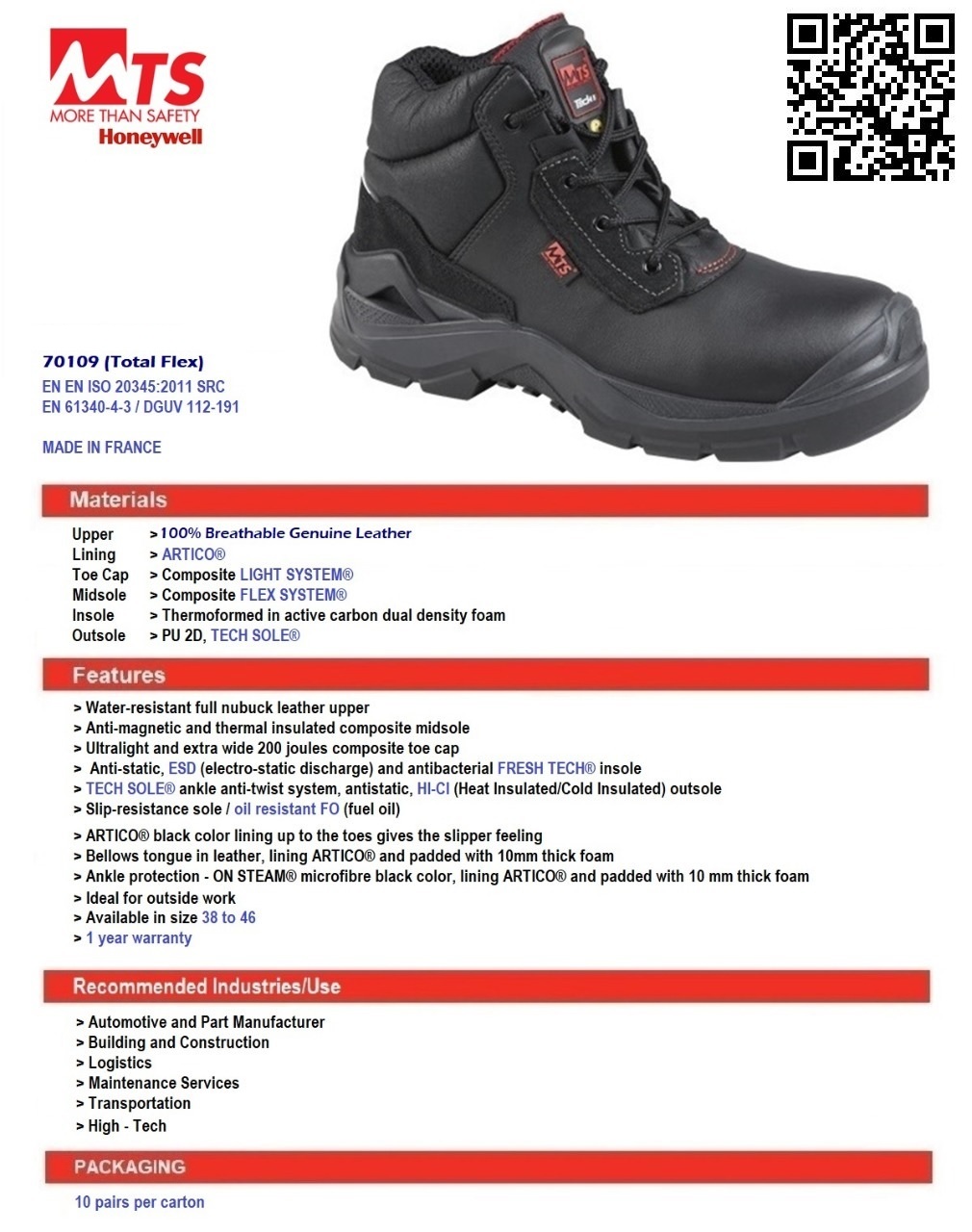 SAFETY SHOES HONEYWELL MTS 70109