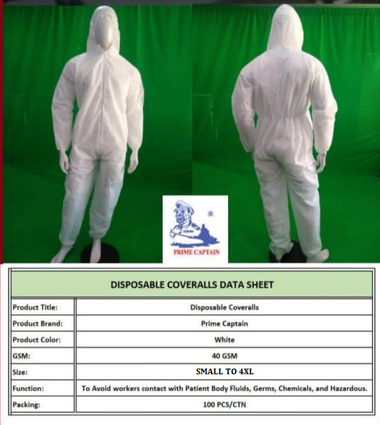 COVERALL DISPOSABLE PRIME CAPTAIN 40 GSM