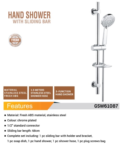 GEEPAS HAND SHOWER WITH SLIDING BAR