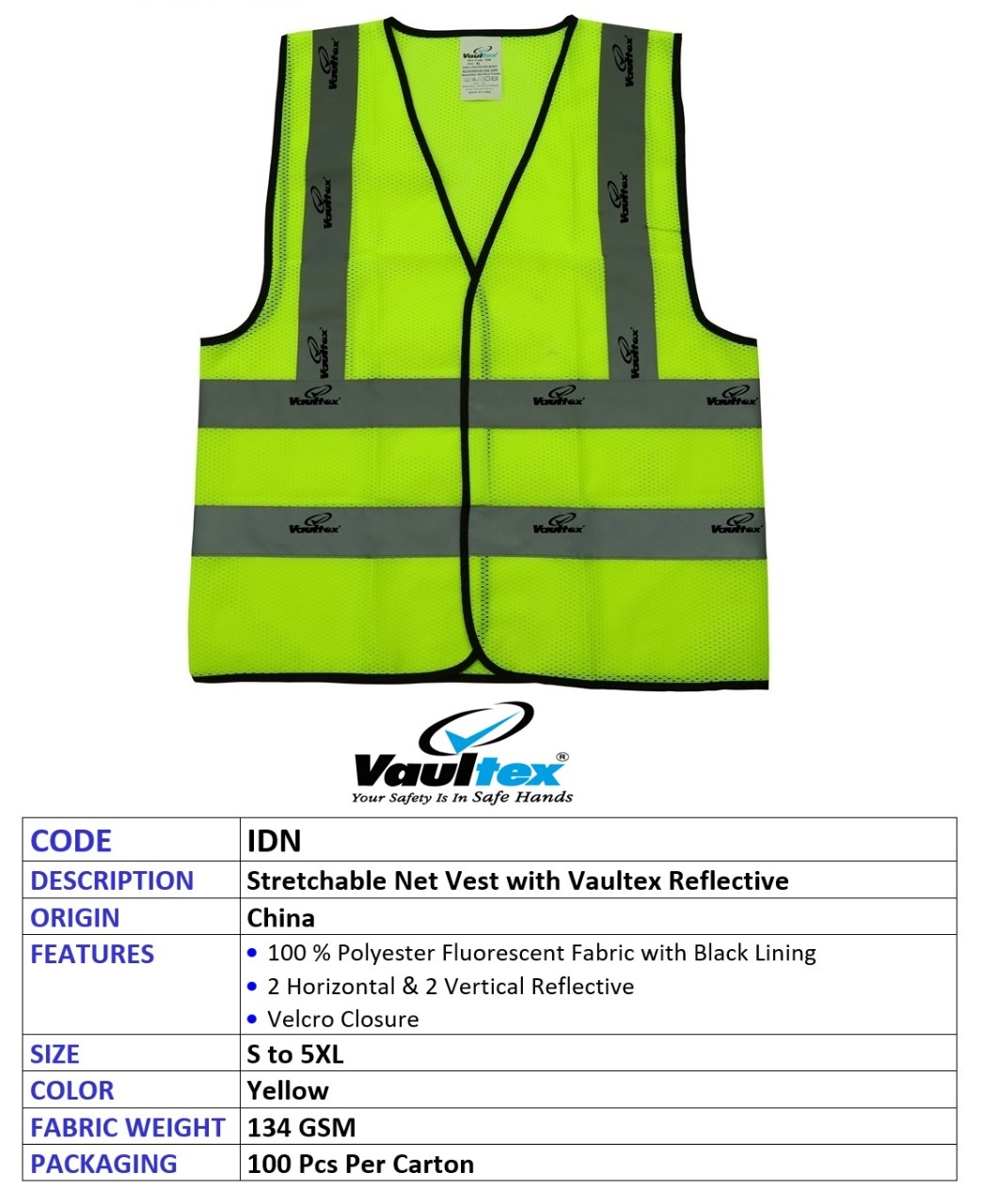 VAULTEX STRETCHABLE NET VEST WITH REFLECTIVE IDN