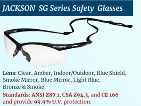 JACKSON SG SERIES SAFETY GLASSES