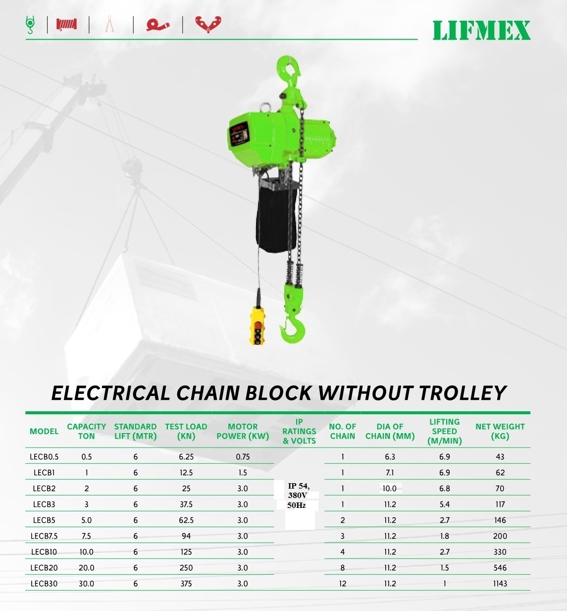 LIFMEX ELECTRIC CHAIN BLOCK 0.5TON X 6MTR LECB0.5