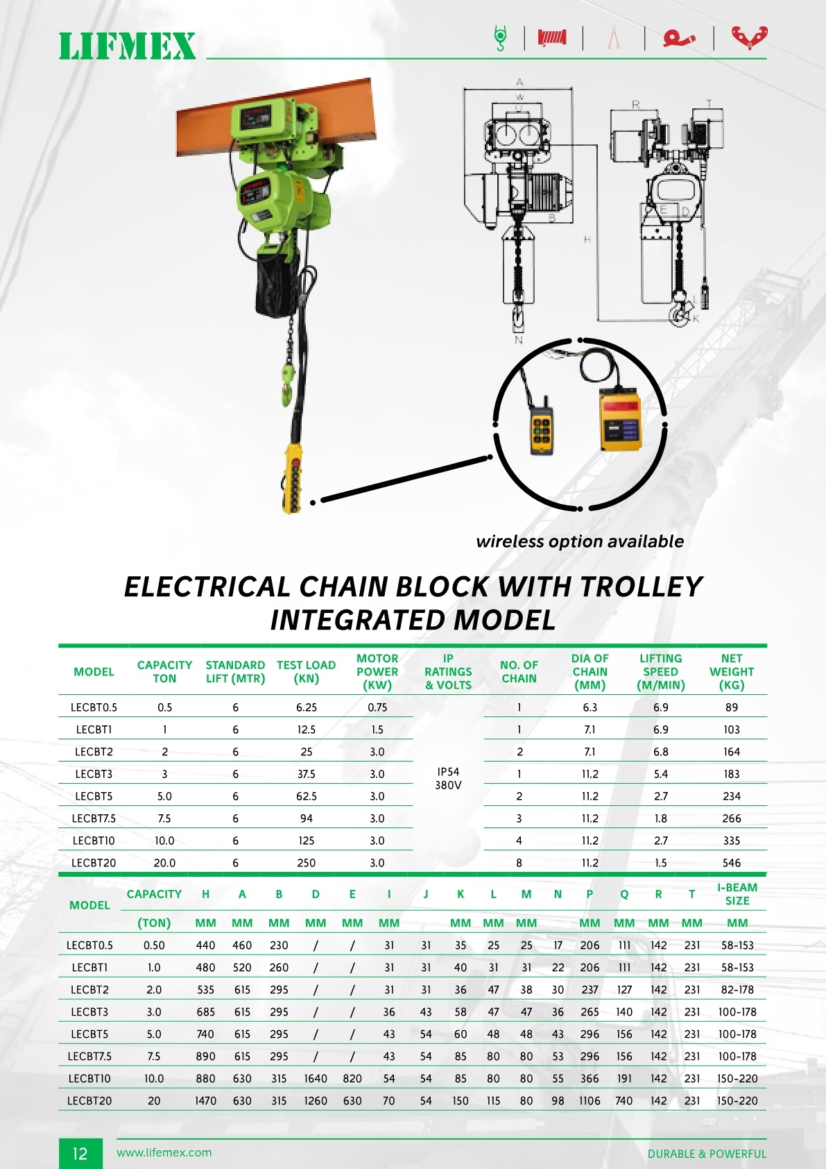 LIFMEX ELECTRIC CHAIN BLOCK W/ TROLLEY 0.5TON X 6MTR LECBT0.5