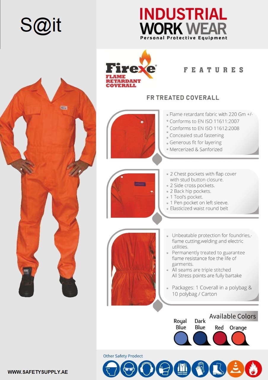 FR COVERALL W/O REFLECTIVE TAPE 220 GSM