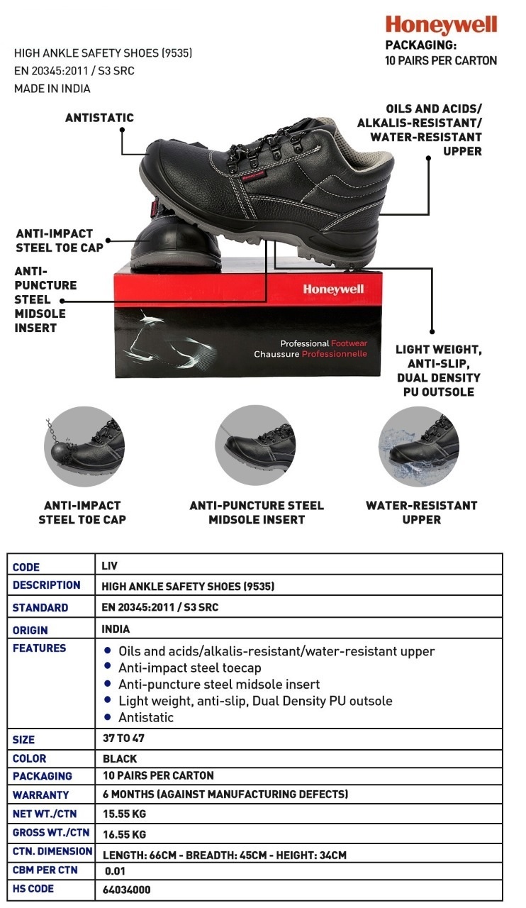 HIGH ANKLE SAFETY SHOES 9535 HONEYWELL  MADE IN INDIA