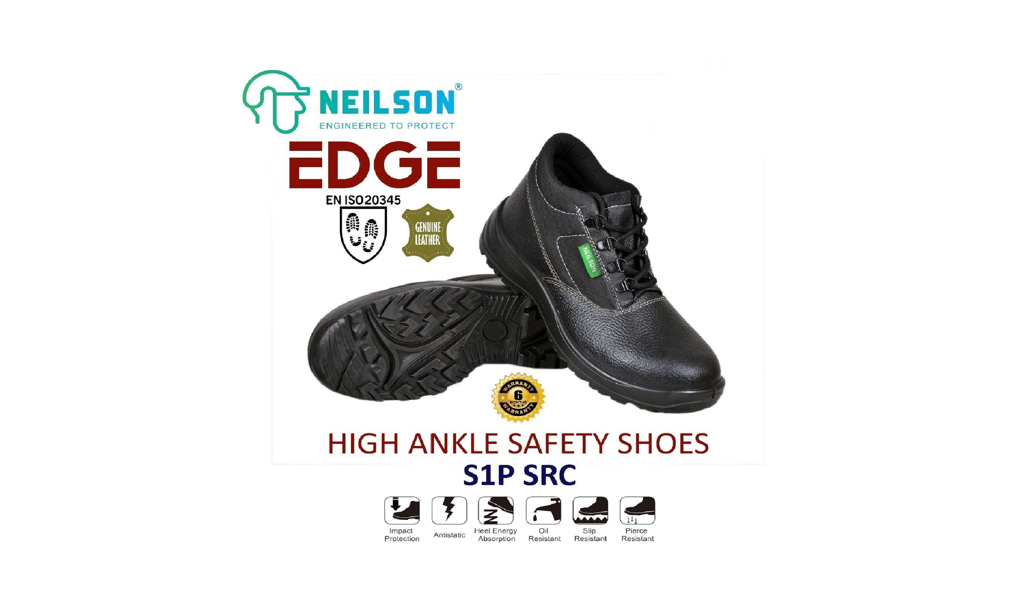 SAFETY SHOES NEILSON HIGH ANKLE EDGE S1P SRC SLIP  RESISTANT LEATHER