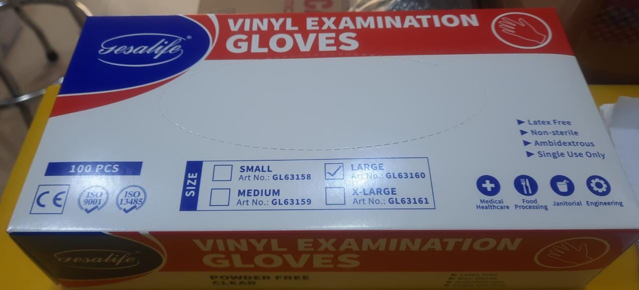 POWER FREE CLEAR  VINYL GLOVES  - LARGE