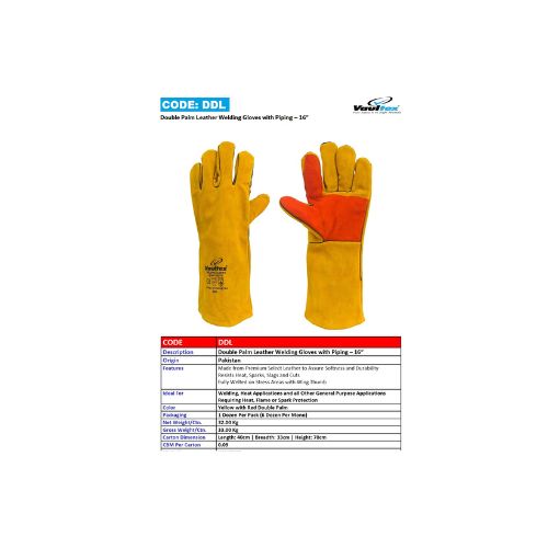 VAULTEX DOUBLE PALM LEATHER WELDING GLOVES-16 INCH-DDL