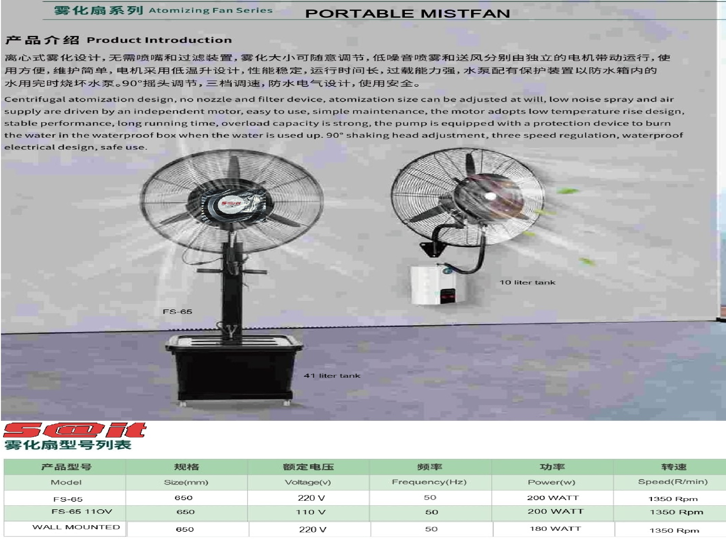 MIST FAN 26" FS-65 POWER 200W RPM 1350 VOLTAGE 220V FREQUENCY 50HZ 41LTR