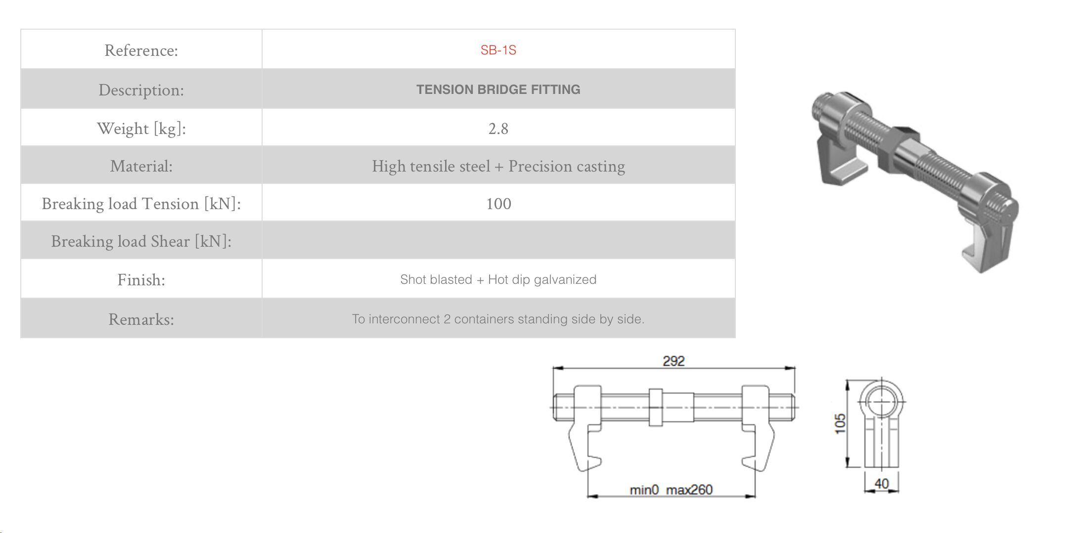 TENSION BRIDGE FITTING FOR TWIST LOCK