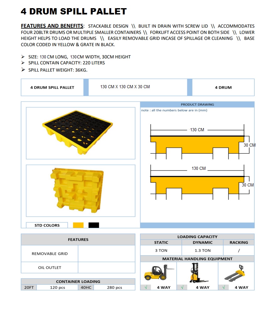 4 DRUM SPILL PALLET WITH DRAIN CHINA SSP4