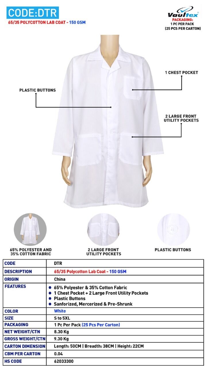 LAB COAT POLY COTTON VAULTEX  DTR 65/35