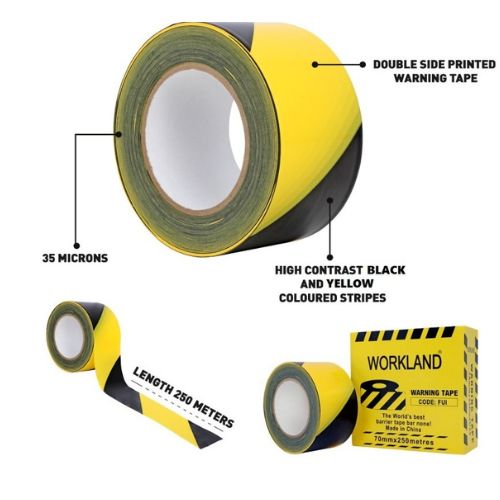 BARRICADE WARNING TAPE YELLOW AND BLACK - 70MM X 250 METRES - FUI